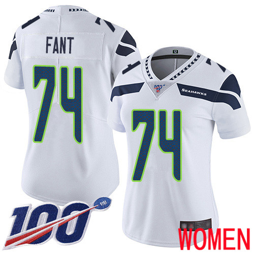 Seattle Seahawks Limited White Women George Fant Road Jersey NFL Football #74 100th Season Vapor Untouchable